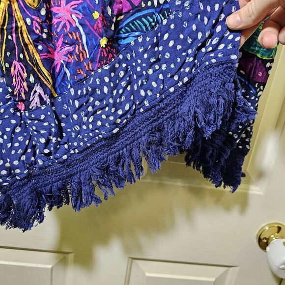 Triumph Painted Leaves Kimono Kaftan Multi Blue Fringe Swim Cover Up - Picture 2 of 8